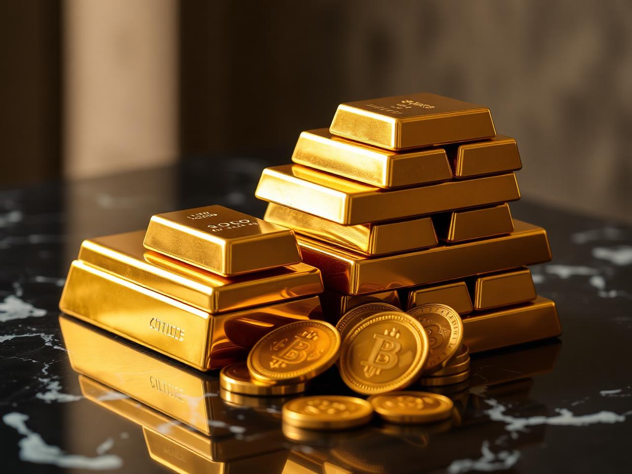 Goldbarren und Münzen